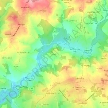 Bret topographic map, elevation, terrain