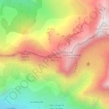 Tête Grosse topographic map, elevation, terrain