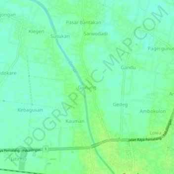 Gintung topographic map, elevation, terrain