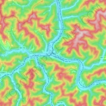 Logan topographic map, elevation, terrain