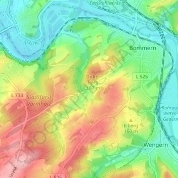 Rauendahl topographic map, elevation, terrain