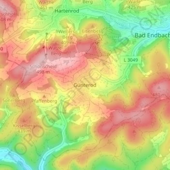 Günterod topographic map, elevation, terrain