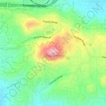 Mount Helix topographic map, elevation, terrain