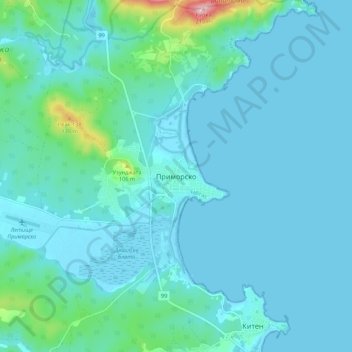 Primorsko topographic map, elevation, terrain
