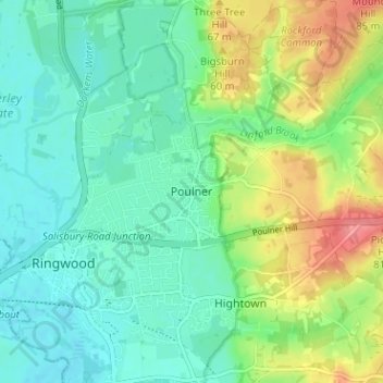 Poulner topographic map, elevation, terrain