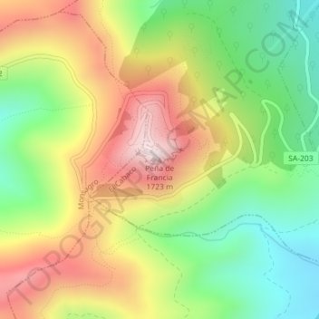 Peña de Francia topographic map, elevation, terrain