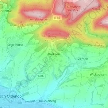 Barksen topographic map, elevation, terrain