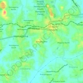 Mawathgama topographic map, elevation, terrain