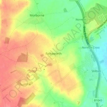 Folksworth topographic map, elevation, terrain