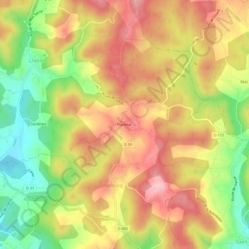Tourniac topographic map, elevation, terrain