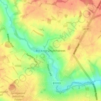 Bocking Churchstreet topographic map, elevation, terrain