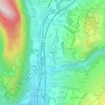 Les Mellets topographic map, elevation, terrain