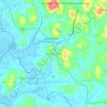 Puthuppally topographic map, elevation, terrain