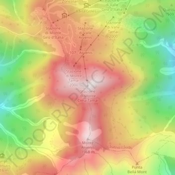 Monte Tamai topographic map, elevation, terrain