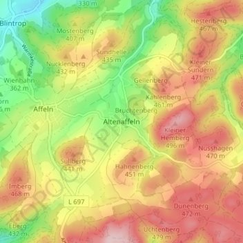 Altenaffeln topographic map, elevation, terrain
