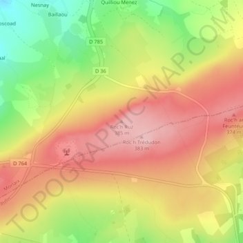 Roc’h Ruz topographic map, elevation, terrain
