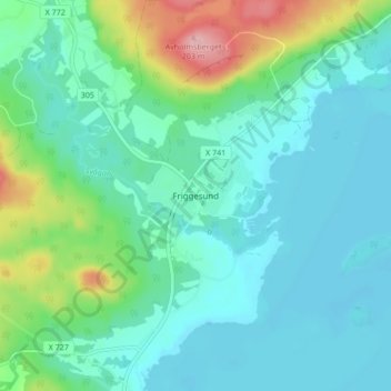 Friggesund topographic map, elevation, terrain