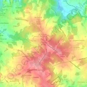 Saint-Martin du Fault topographic map, elevation, terrain