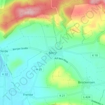 Börry topographic map, elevation, terrain