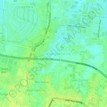 Pasir Jaya topographic map, elevation, terrain