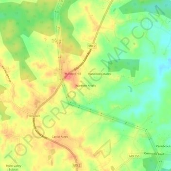 Warthen Knolls topographic map, elevation, terrain