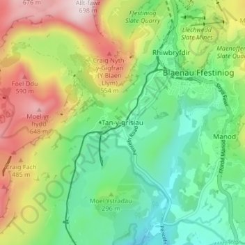 Tanygrisiau topographic map, elevation, terrain