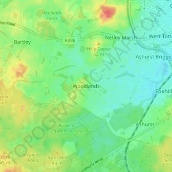 Woodlands topographic map, elevation, terrain