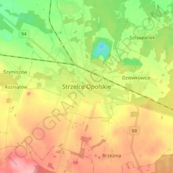 Strzelce Opolskie topographic map, elevation, terrain