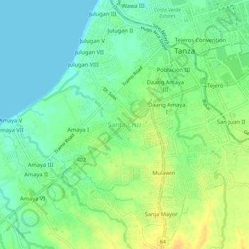 Santa Cruz topographic map, elevation, terrain
