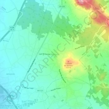 Terroso topographic map, elevation, terrain