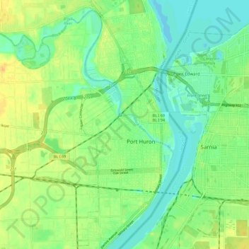 Port Huron topographic map, elevation, terrain