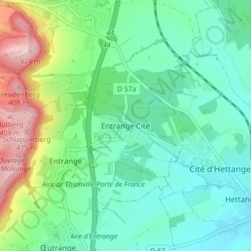 Entrange Cité topographic map, elevation, terrain