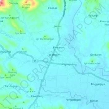 Wangon topographic map, elevation, terrain