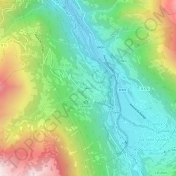 Sazos topographic map, elevation, terrain