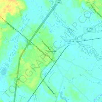 Yemassee topographic map, elevation, terrain