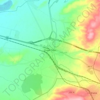 Oued Tlelat topographic map, elevation, terrain