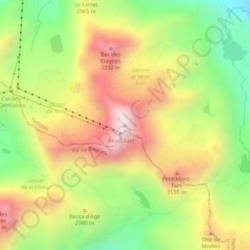 Mont Fort topographic map, elevation, terrain