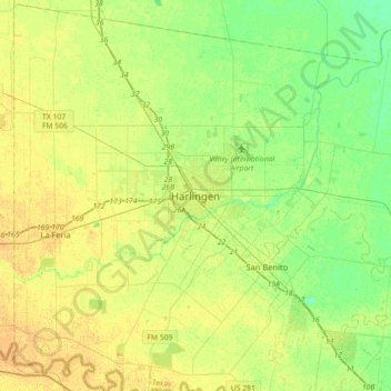 Harlingen topographic map, elevation, terrain