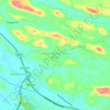Kurunduwaththa vilage topographic map, elevation, terrain