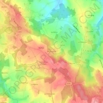 Bousseroux topographic map, elevation, terrain