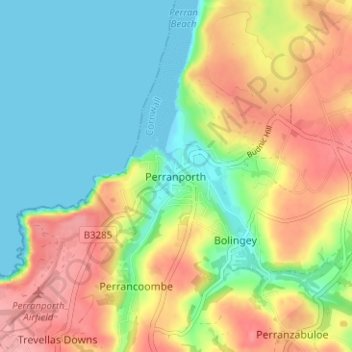 Perranporth topographic map, elevation, terrain
