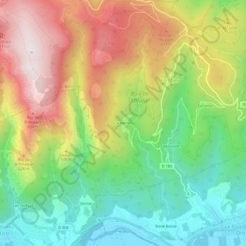 Le Vernet topographic map, elevation, terrain