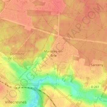 Marolles-en-Brie topographic map, elevation, terrain