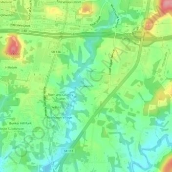 Hillwood topographic map, elevation, terrain