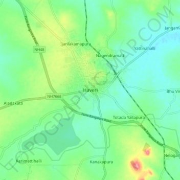 Haveri topographic map, elevation, terrain