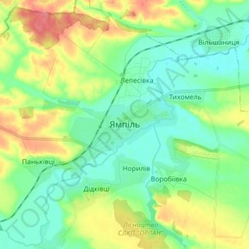 Yampil topographic map, elevation, terrain