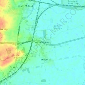 Monk Fryston topographic map, elevation, terrain