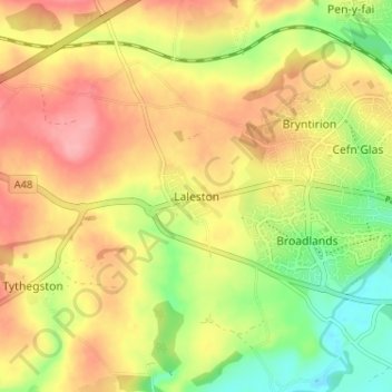 Laleston topographic map, elevation, terrain