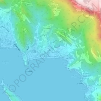 Bečići topographic map, elevation, terrain