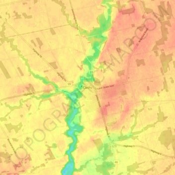 Delhi topographic map, elevation, terrain